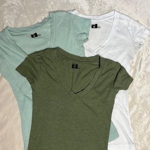 3 BDG V-Neck Tees (Olive Green, Teal Blue and White)